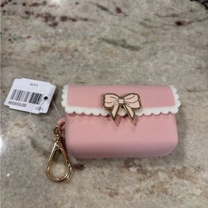Pink and White Bow Keychain Pouch